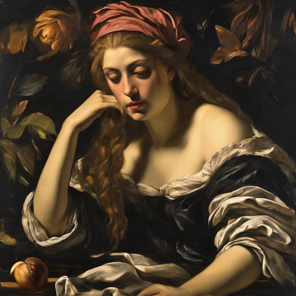 η γυναίκα με κόκκινο καπέλο σε κλασικό πορτρέτο, εμπνευσμένο από σημαντικούς Έλληνες καλλιτέχνες και τα έργα τους, σε αμφιλεγόμενη και εκλεπτυσμένη τέχνη.